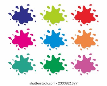 Paint splatter colorful set. Round splash flat collection. Cartoon splatters. Stain colored ink collection. Isolated vector illustration