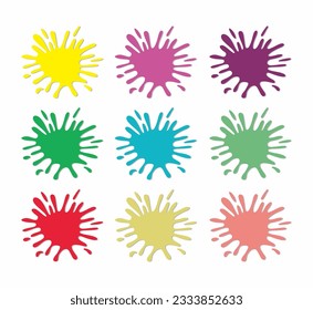 Paint splatter colorful set. Round splash flat collection. Cartoon splatters. Stain colored ink collection. Isolated vector illustration.