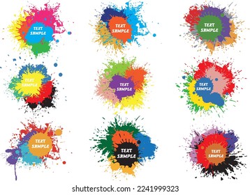 Paint splatter colorful set. Paint splashes set. Vector illustration with place for text.
