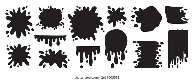 pinta splatter e diferentes formas de splash rabiscar ícone desenhado à mão. pinte splatter e diferentes formas de splash blob elemento. Ilustração vetorial