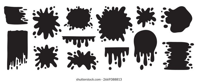 pinta splatter e diferentes formas de splash rabiscar ícone desenhado à mão. pinte splatter e diferentes formas de splash blob elemento. Ilustração vetorial