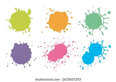 Paint splatter drops. Colorful ink spray, bright paint blots, abstract paint splashes flat vector illustration set. Paint splash isolated on white background. Splash splatter abstract shape.