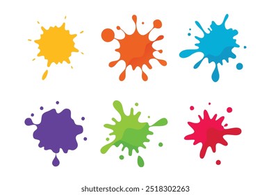 Paint splatter flat vector illustration set on white background.