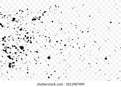 Paint splatter on transparent background. Black explosion of paints. Grainy textured design for craft paper art effect template visuals. Vector.