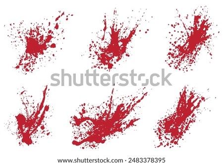 Paint splatter red blood splash illustration background set	