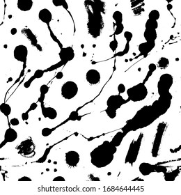 Paint splatter seamless pattern. Vector Abstract background. Monochrome hand drawn spray texture for printing poster, brochure, card, print, textile, cover.