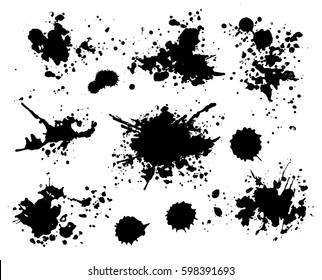 Paint splatter splash silhouettes collection in black color