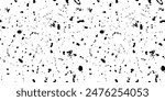 Paint splatter sprinkle seamless pattern with ink drops and dots. Black messy splashed ink backdrop. Monochromatic sprinkled watercolor dribble drizzle texture. Dirty spatter drops on white background