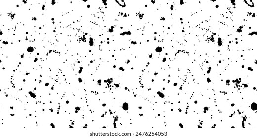 Paint splatter sprinkle seamless pattern with ink drops and dots. Black messy splashed ink backdrop. Monochromatic sprinkled watercolor dribble drizzle texture. Dirty spatter drops on white background