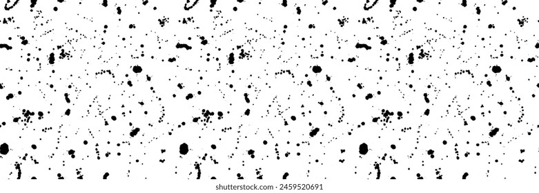 Paint splatter sprinkle vector seamless pattern. Black splashed ink spray backdrop. Monochromatic sprinkled watercolor dribble drizzle texture. Dirty gritty sprinkles spatter on transparent background