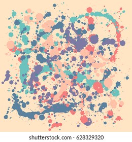 Paint splatter vector background. Gouache background, red and blue paint splashes vector pattern. Colorful ink, gouache or acrylic paint splatter, grunge abstract painting. Bright vector illustration.