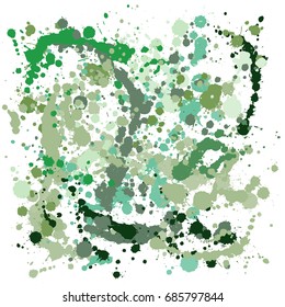 Paint splatter vector background. Green gouache paint splashes vector pattern. Colorful ink or acrylic paint splatter illustration, grunge abstract painting.