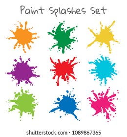 Paint splatters. Vector colorful painted splashes or color stains, inkblot blob shapes isolated on white background