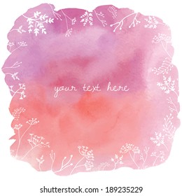 Paint Splotch Vector Watercolor Background With Foliage Laurel Branches And Stems