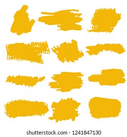 Paint spots, brush strokes set. Sketch, hand drawn isolated on white background