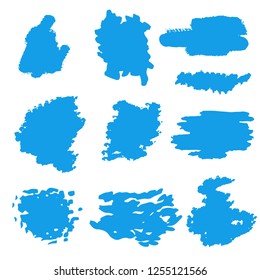 Paint spots, brush strokes set. Sketch, hand drawn isolated on white background