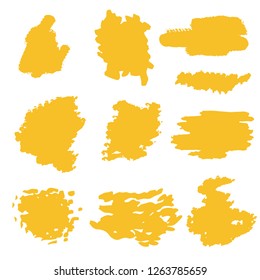 Paint spots, brush strokes set. Sketch, hand drawn isolated on white background