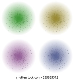 Paint spray effect. Green, golden, purple, blue color splashes. Vector clip art illustration isolated on white