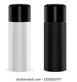 Paint Spray Tin. Cylinder Can Mock Up 3d Container. Aluninium Sprayer Aerosol for Cosmetic Freshener, Deodorant. 3d Black Metal or Plastic Tube for Grafitti, Hairspray or Foam.