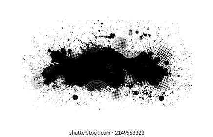 Farbige Flecken auf schwarz-weißem Hintergrund. Grunge Design Element. Pinselstriche. Rahmen für Text. Vektorgrafik
