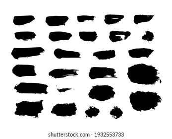 Paint stains brush stroke backgrounds set. Dirty artistic vector design elements for text, labels, logo. Hipster stickers, paintbrush grunge stamp