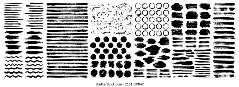 Farbige Flecken mit Pinselstrich-Hintergründen. Schmutzige künstlerische Vektordesign-Elemente, Blots, Rahmen für Text, Etiketten, Logo. Hipster-Aufkleber, Farbpinsel-Grunge-Stempelhintergründe, Kreisrahmen-Boxen.