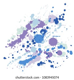 Paint stains grunge background vector. Trendy ink splatter, spray blots, dirty spot elements, wall graffiti. Watercolor paint splashes pattern, smear fluid stains splatter backdrop.