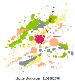 Paint stains grunge background vector. Hipster ink splatter, spray blots, mud spot elements, wall graffiti. Watercolor paint splashes pattern, smear liquid stains spots background.