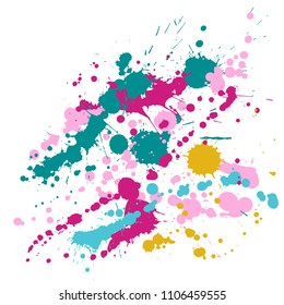 Paint stains grunge background vector. Scribble ink splatter, spray blots, dirty spot elements, wall graffiti. Watercolor paint splashes pattern, smear fluid splats stains background.