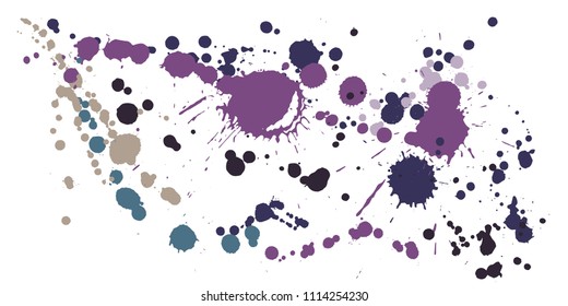 Paint stains grunge background vector. Colorful ink splatter, spray blots, dirt spot elements, wall graffiti. Watercolor paint splashes pattern, smear liquid stains splatter backdrop.