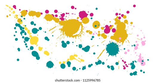 Paint stains grunge background vector. Hand drawn ink splatter, spray blots, mud spot elements, wall graffiti. Watercolor paint splashes pattern, smear fluid stains splatter background.