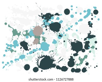 Paint stains grunge background vector. Sprawling ink splatter, spray blots, dirty spot elements, wall graffiti. Watercolor paint splashes pattern, smear fluid stains splatter background.
