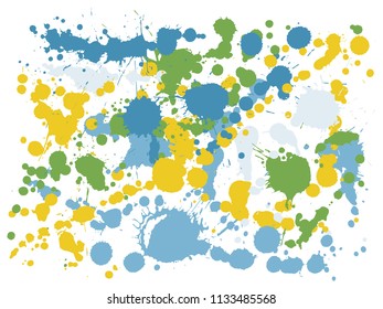 Paint stains grunge background vector. Graphic ink splatter, spray blots, dirt spot elements, wall graffiti. Watercolor paint splashes pattern, smear liquid stains spots background.