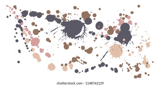 Paint stains grunge background vector. Decorative ink splatter, spray blots, dirt spot elements, wall graffiti. Watercolor paint splashes pattern, smear fluid splats stains background.