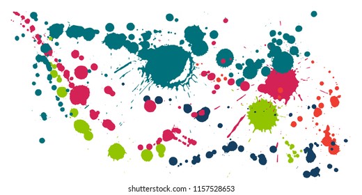 Paint stains grunge background vector. Funky ink splatter, spray blots, dirty spot elements, wall graffiti. Watercolor paint splashes pattern, smear fluid stains splatter background.