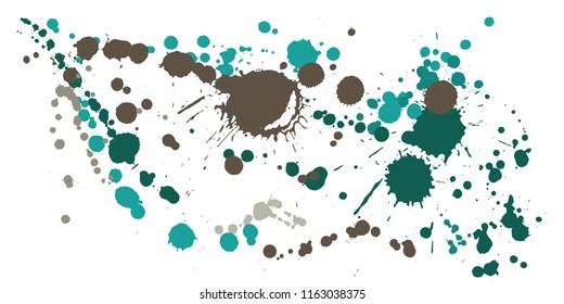 Paint stains grunge background vector. Vintage ink splatter, spray blots, mud spot elements, wall graffiti. Watercolor paint splashes pattern, smear liquid stains spots background.