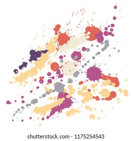 Paint stains grunge background vector. Futuristic ink splatter, spray blots, dirt spot elements, wall graffiti. Watercolor paint splashes pattern, smear fluid stains splatter backdrop.