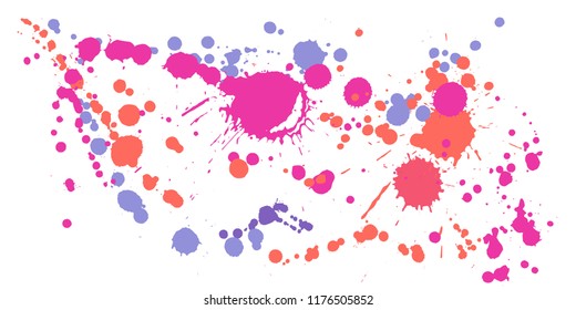 Paint stains grunge background vector. Random ink splatter, spray blots, dirty spot elements, wall graffiti. Watercolor paint splashes pattern, smear fluid stains spots background.