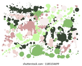 Paint stains grunge background vector. Decorative ink splatter, spray blots, dirt spot elements, wall graffiti. Watercolor paint splashes pattern, smear fluid stains spots backdrop.