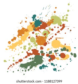 Paint stains grunge background vector. Futuristic ink splatter, spray blots, dirt spot elements, wall graffiti. Watercolor paint splashes pattern, smear fluid stains splatter backdrop.