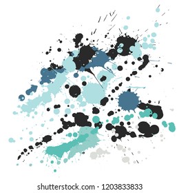 Paint stains grunge background vector. Messy ink splatter, spray blots, mud spot elements, wall graffiti. Watercolor paint splashes pattern, smear liquid stains spots backdrop.