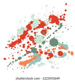 Paint stains grunge background vector. Scribble ink splatter, spray blots, dirty spot elements, wall graffiti. Watercolor paint splashes pattern, smear fluid stains splatter background.