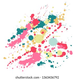 Paint stains grunge background vector. Futuristic ink splatter, spray blots, mud spot elements, wall graffiti. Watercolor paint splashes pattern, smear fluid stains splatter background.