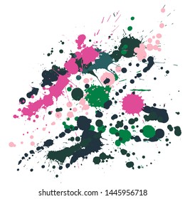 Paint stains grunge background vector. Cool ink splatter, spray blots, mud spot elements, wall graffiti. Watercolor paint splashes pattern, smear fluid stains spots backdrop.