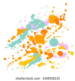 Paint stains grunge background vector. Sprawling ink splatter, spray blots, dirt spot elements, wall graffiti. Watercolor paint splashes pattern, smear fluid stains splatter backdrop.