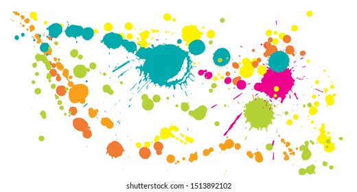 Paint stains grunge background vector. Retro ink splatter, spray blots, dirt spot elements, wall graffiti. Watercolor paint splashes pattern, smear liquid stains splatter background.