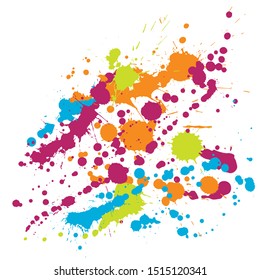 La pintura mancha el vector de fondo del grano. Placa de tinta aleatoria, trozos de pulverización, elementos de manchas de barro, grafitis en las paredes. Patrón de salpicaduras de pintura acuarela, manchas líquidas deslumbrantes fondo.