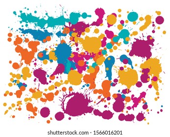 Paint stains grunge background vector. Colorful ink splatter, spray blots, mud spot elements, wall graffiti. Watercolor paint splashes pattern, smear fluid splats stains background.