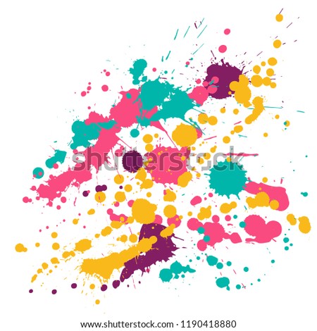 Paint stains grunge background vector. Artistic ink splatter, spray blots, mud spot elements, wall graffiti. Watercolor paint splashes pattern, smear liquid stains spots background.