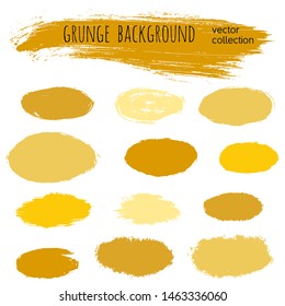 Paint stains grunge collection. Set of colorful grungy hand drawn brush strokes isolated on white. Abstract ink texture, design elements, borders or frames. Brush strokes set backgrounds.